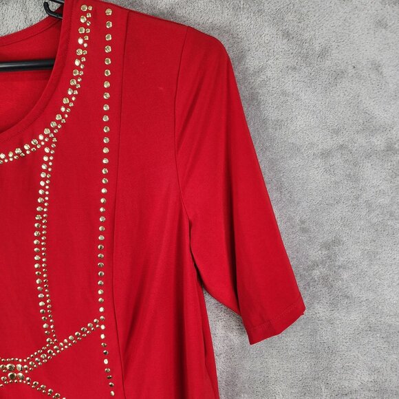 Women's Red Antthony Blouse Top Shirt Studded Short Sleeve Rround Neck Size XL - Picture 5 of 12